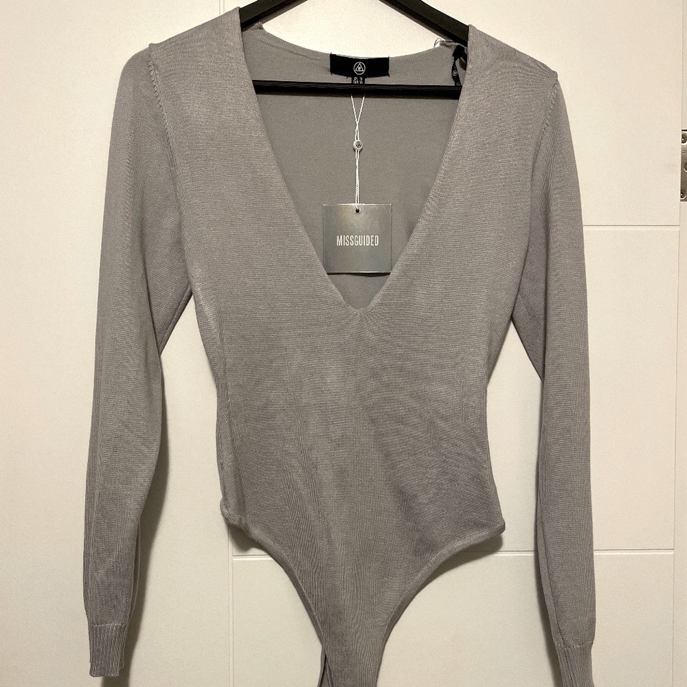 BNWT missguided plunge knit grey bodysuit